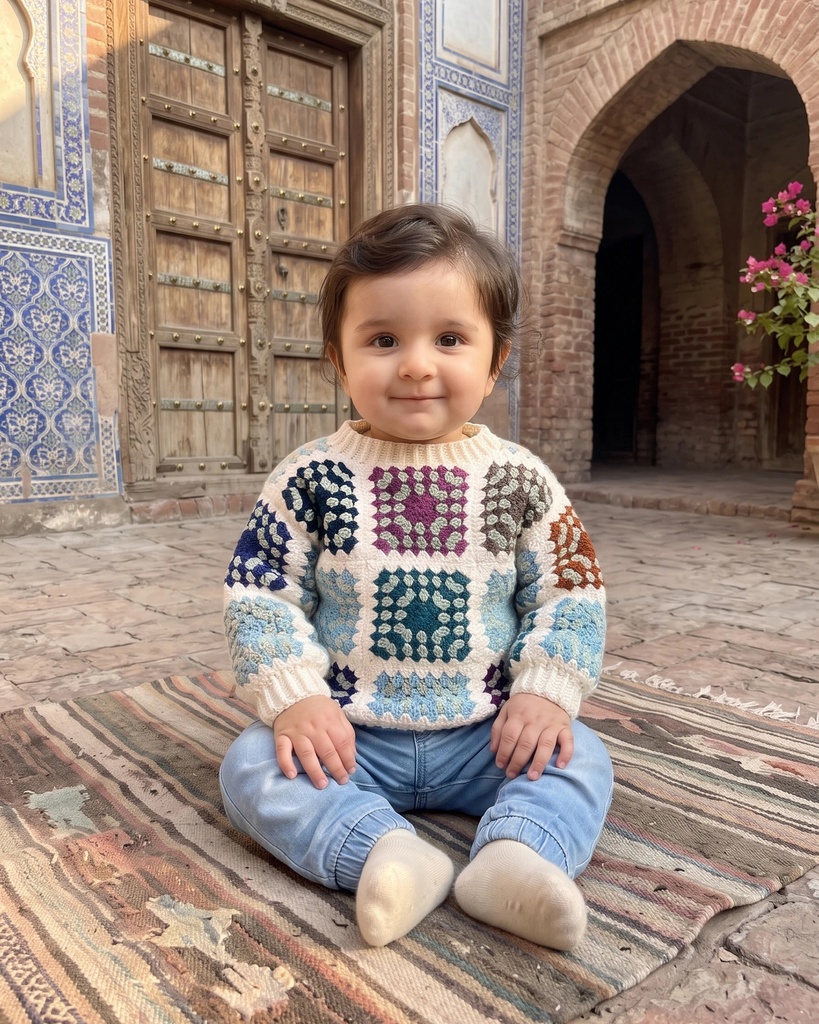 Granny-Square Patchwork Hand-Crocheted Sweater